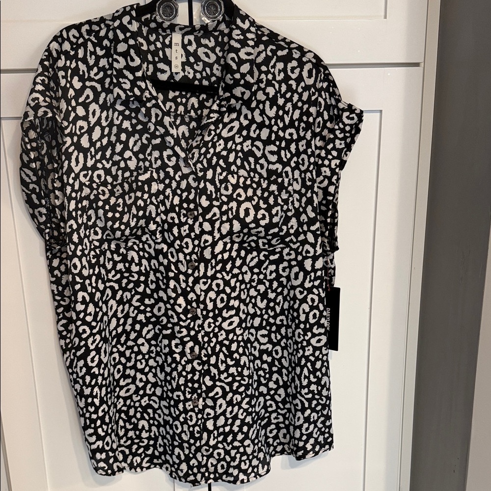 Black & White Animal Print Button-Down Blouse by A New Day